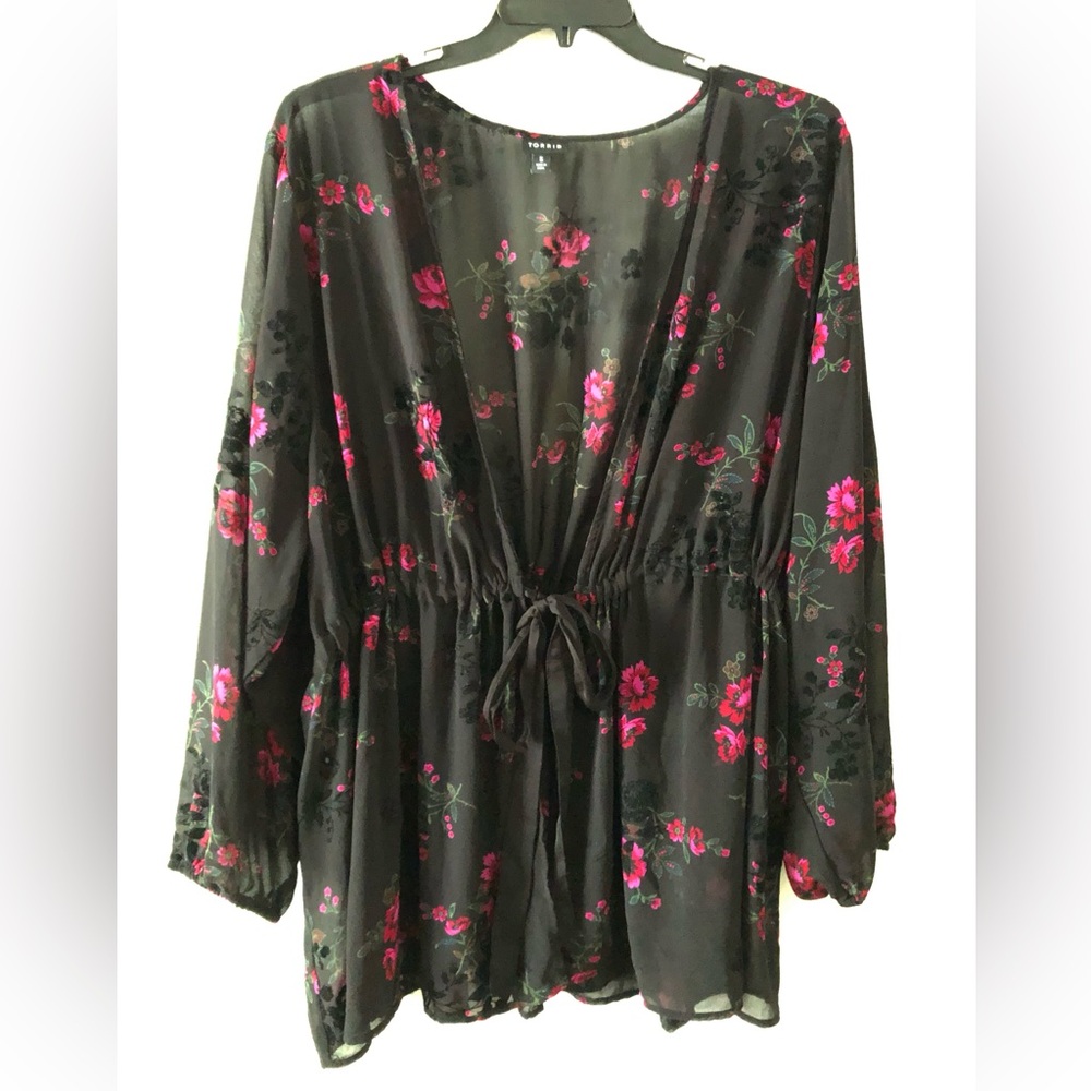 torrid Black Sheer Velvet Floral Burn Out Kimono Top Whimsigoth Fall Plus Size 5